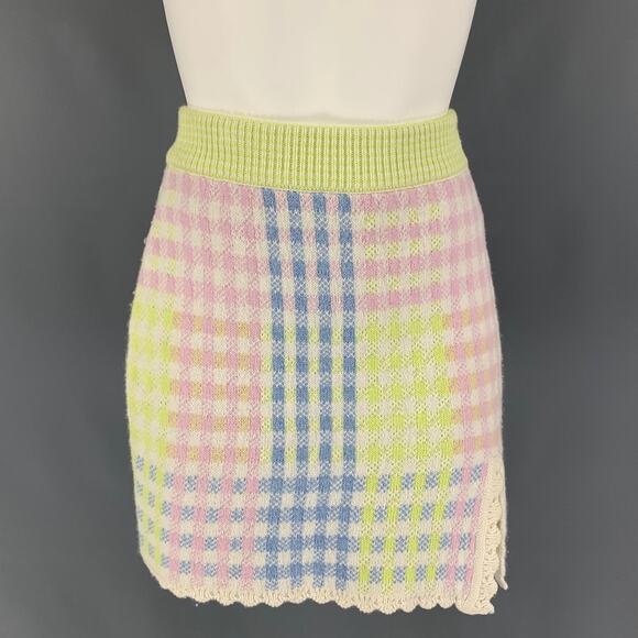 LOVE SHACK FANCY Size XS White & Multi-Color Nylon Blend Plaid A-Line Mini Skirt - Picture 1 of 6